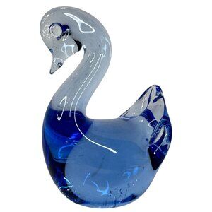 Swan Figurine Paperweight Hand Blown Art Glass Vintage Cobalt Blue 3 X 3.5 Decor